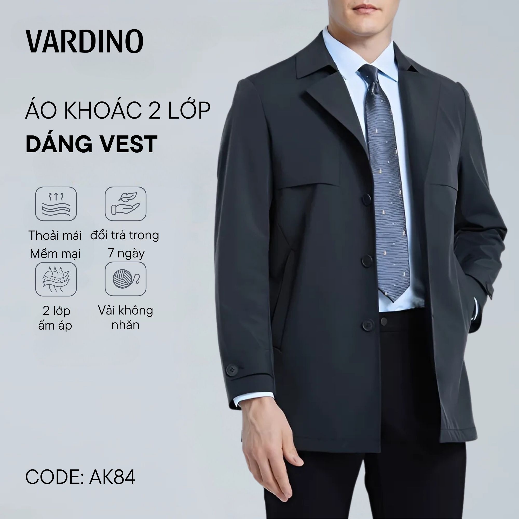 Áo khoác nam dáng vest Vardino AK84