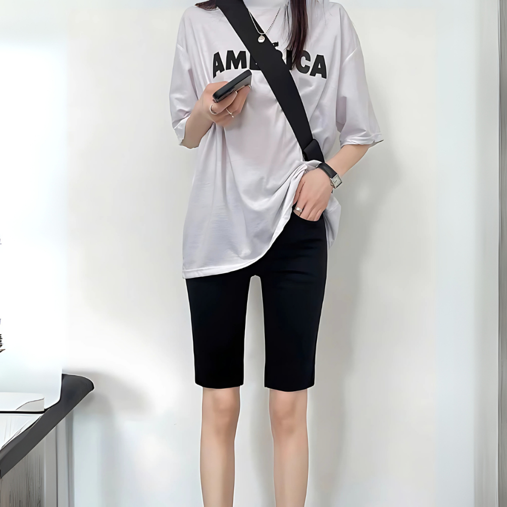 Quần Legging Nữ dáng lửng màu đen - Quần biker chất umi co giãn 4 chiều Loza LQ035224_thumbnail_2