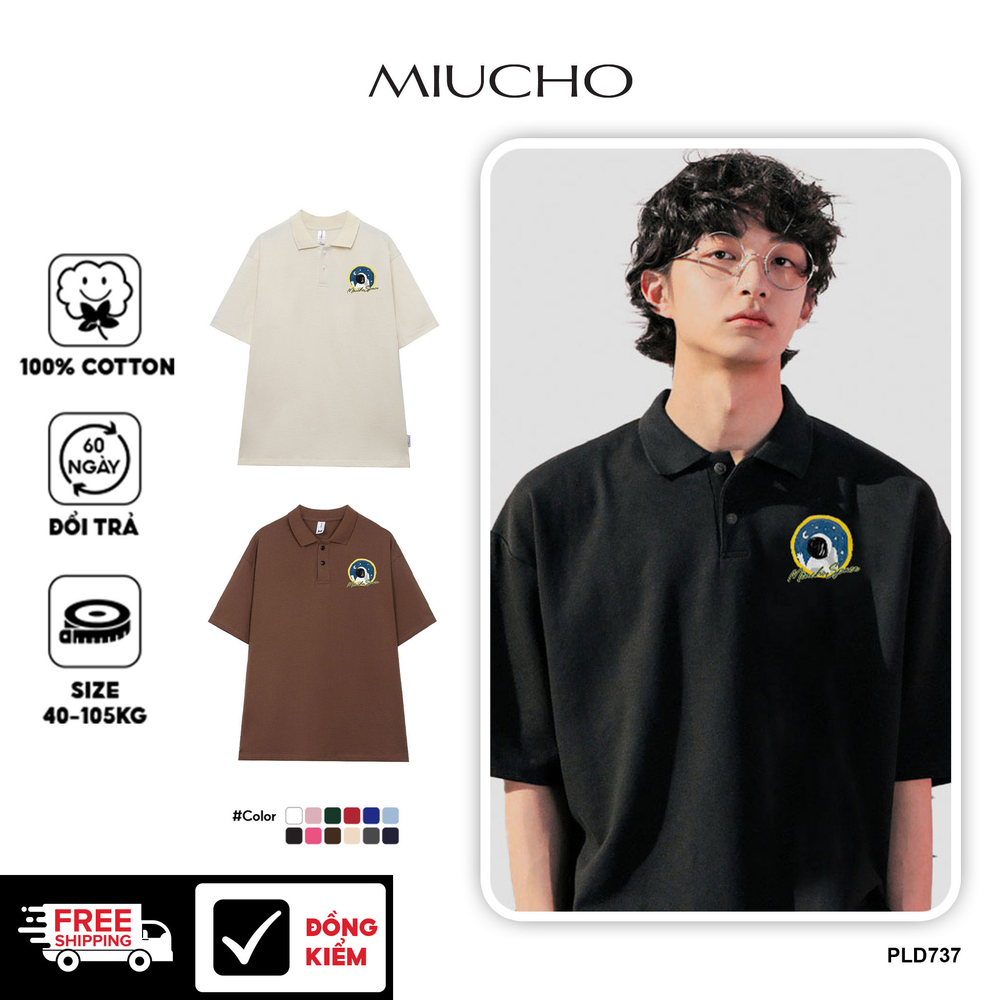 Polo nam đứng form tôn dáng PLD737 Miucho Man tay ngắn vải cotton Cổ trụ in graphic_thumbnail_1