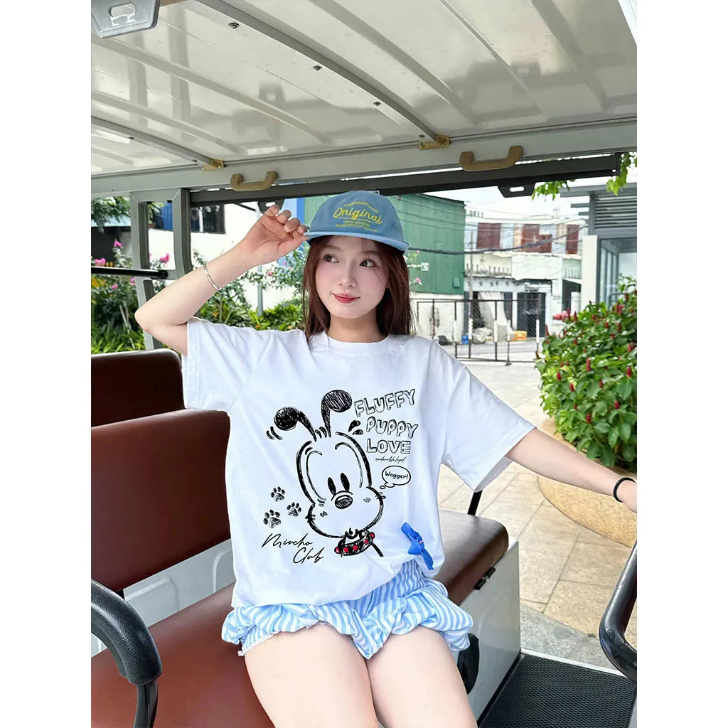 Áo thun boxy hoạt hình AXD2465 Miucho cổ tròn chất vải cotton 2 chiều cao cấp dày dặn in mix_thumbnail_3