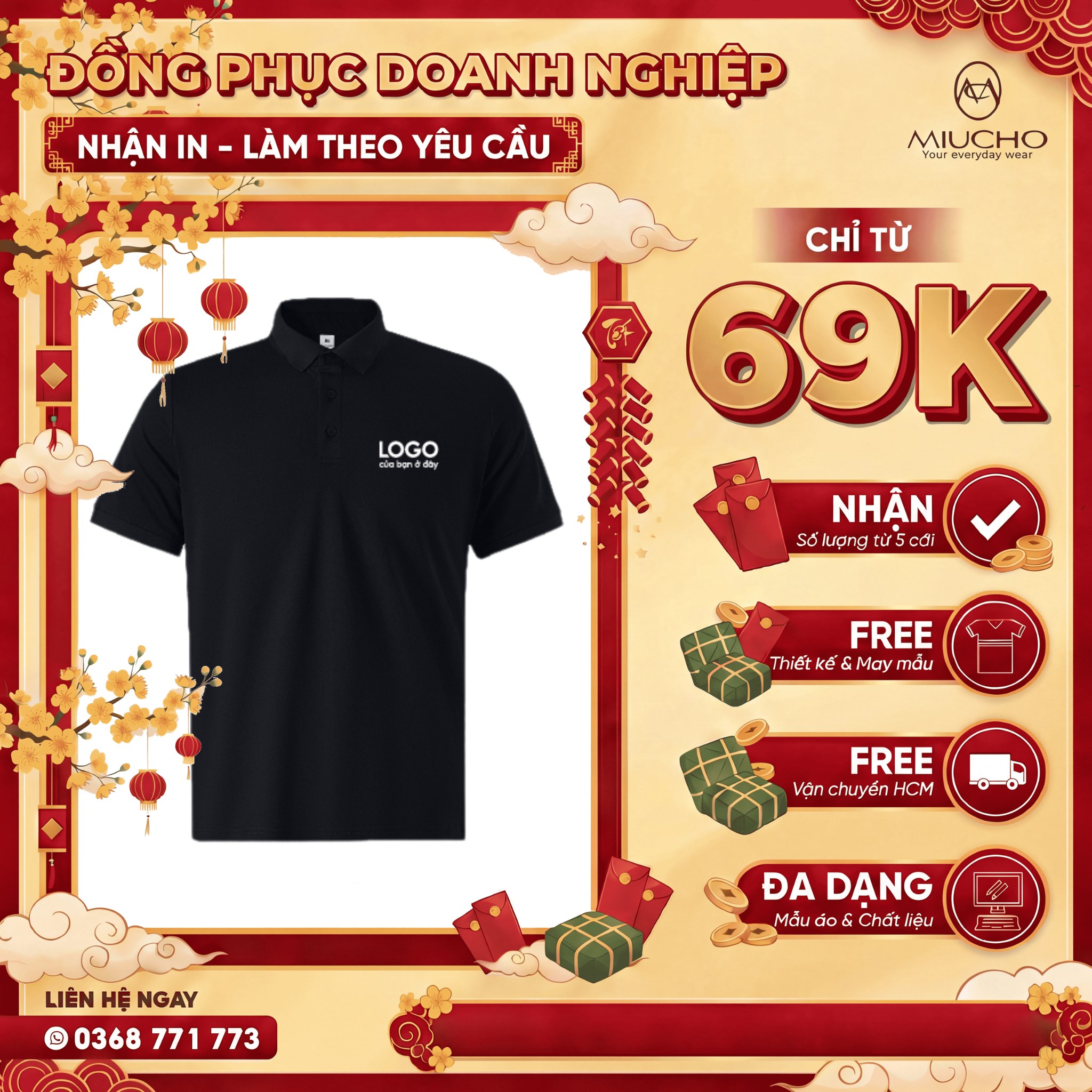 Áo polo nam trơn form vừa PLCST01 vải cá sấu poly cổ trụ thoáng mát Miucho Iconic