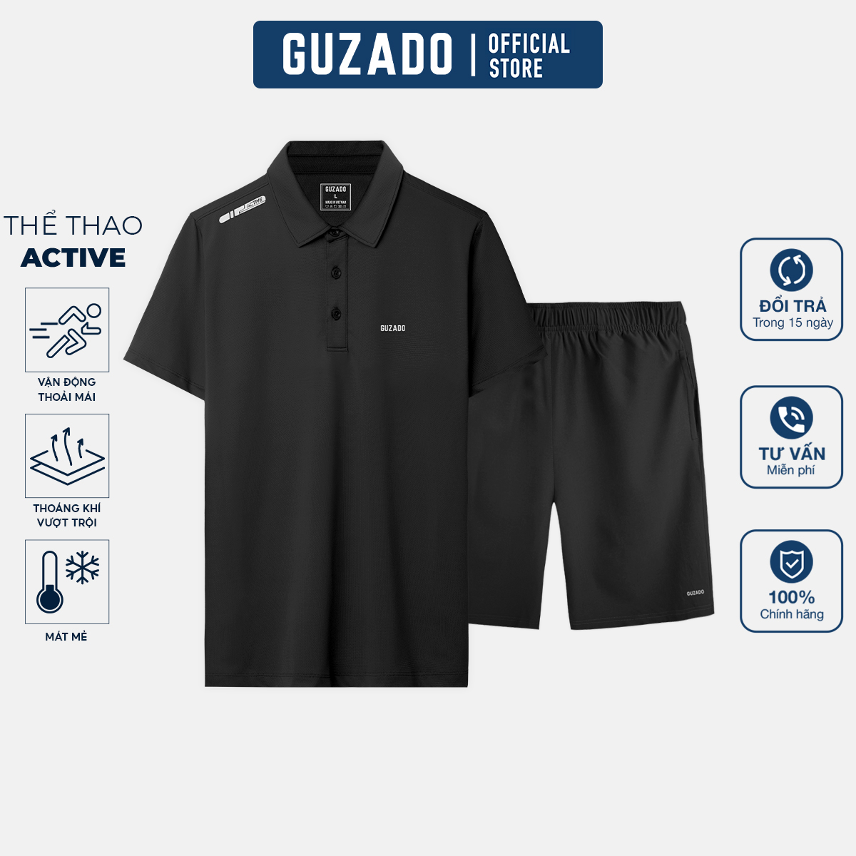 Bộ quần áo thể thao nam Guzado Chất Coolmax Mát Mẻ,  Vải Co Giãn, Thoáng Khí BPL02