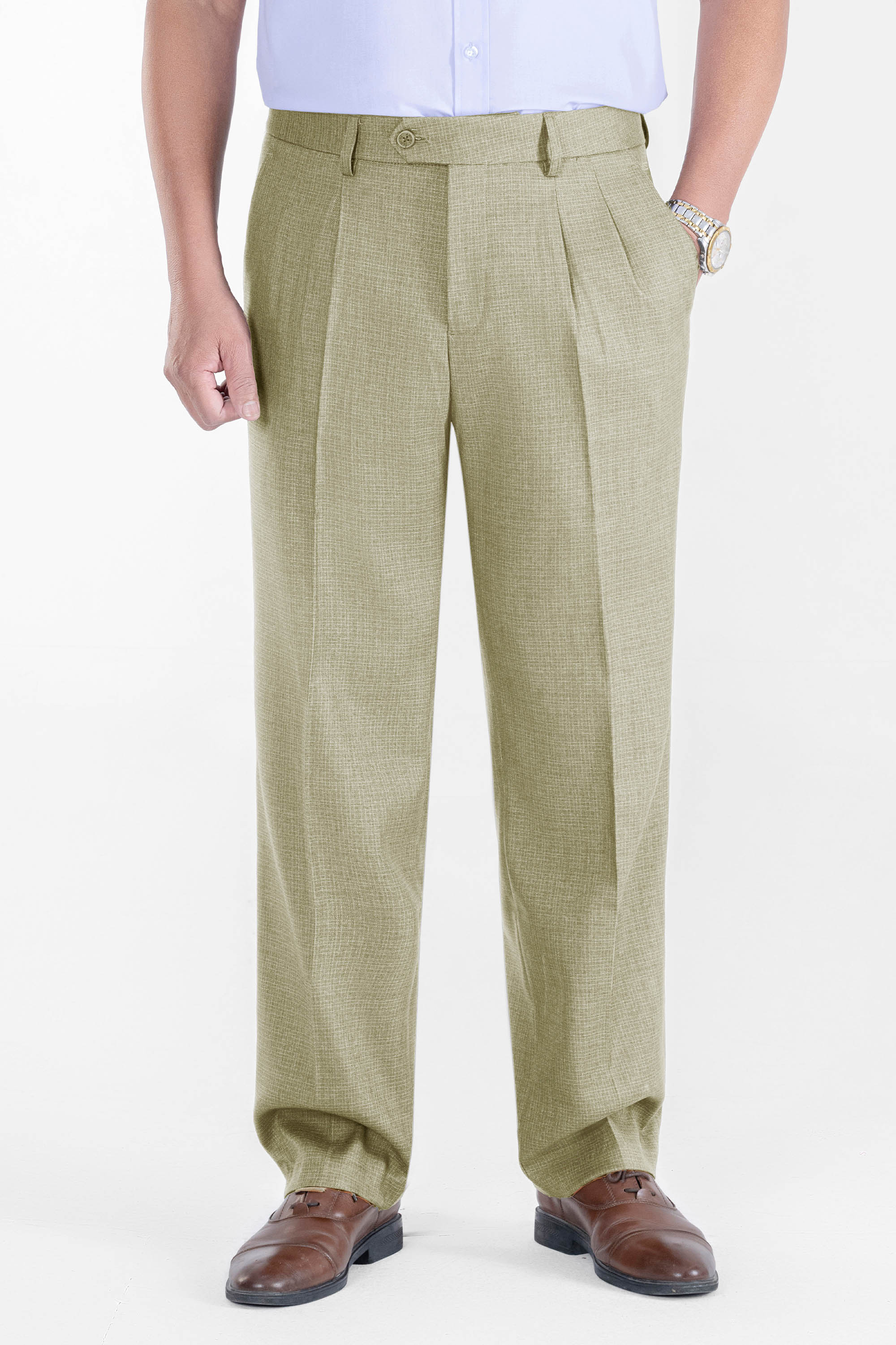 Quần Âu 2 Li Nam Trung Niên ANCHI Chất Liệu Cotton Cao Cấp Phom Suông Ống Rộng Màu Be