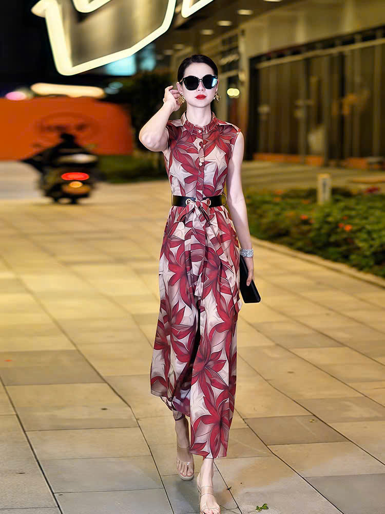 17099-Đầm maxi cổ trụ họa tiết hoa đỏ (kèm đai, voan có lót) 17099_thumbnail_1