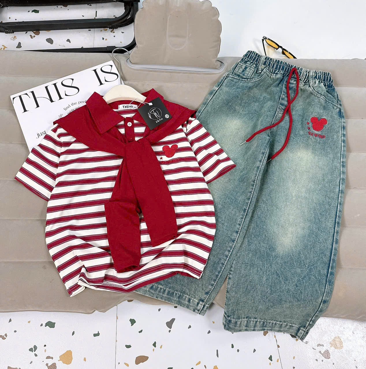 [M16] Sét bò kẻ kèm khăn