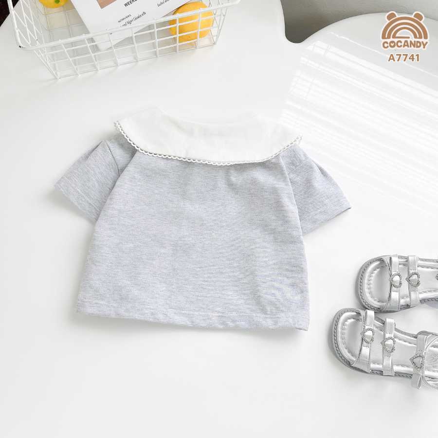 Áo cộc polo GHI SÁNG cổ sen TRẮNG phối ren_thumbnail_2