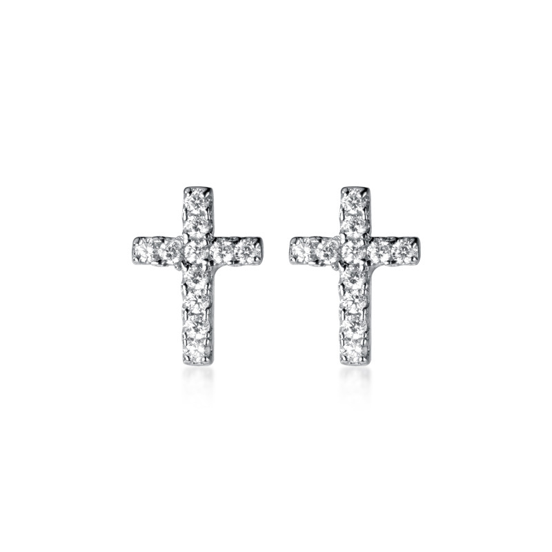 Khuyên tai nữ bạc S925 Thánh Giá đính đá Zircon phong cách cá tính unisex/ trang sức Công Giáo KB01