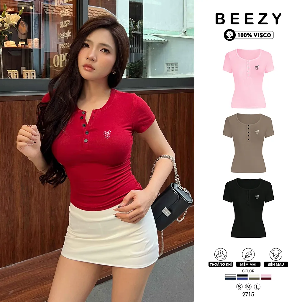 Áo thun ôm body Miucho vải visco thoáng mát tay ngắn cổ nút siêu hack dáng in artwork 2715