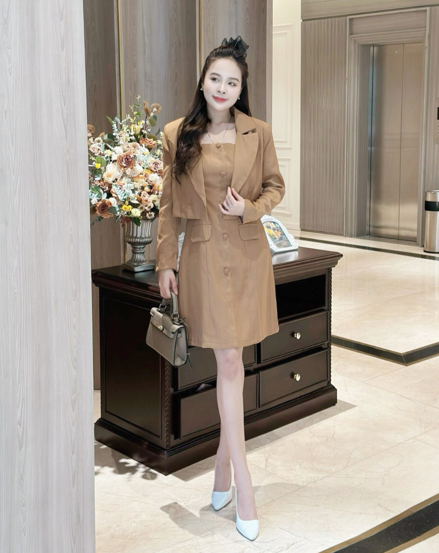 Set váy 2 dây cúp ngực phối Vest lửng sang trọng_thumbnail_4