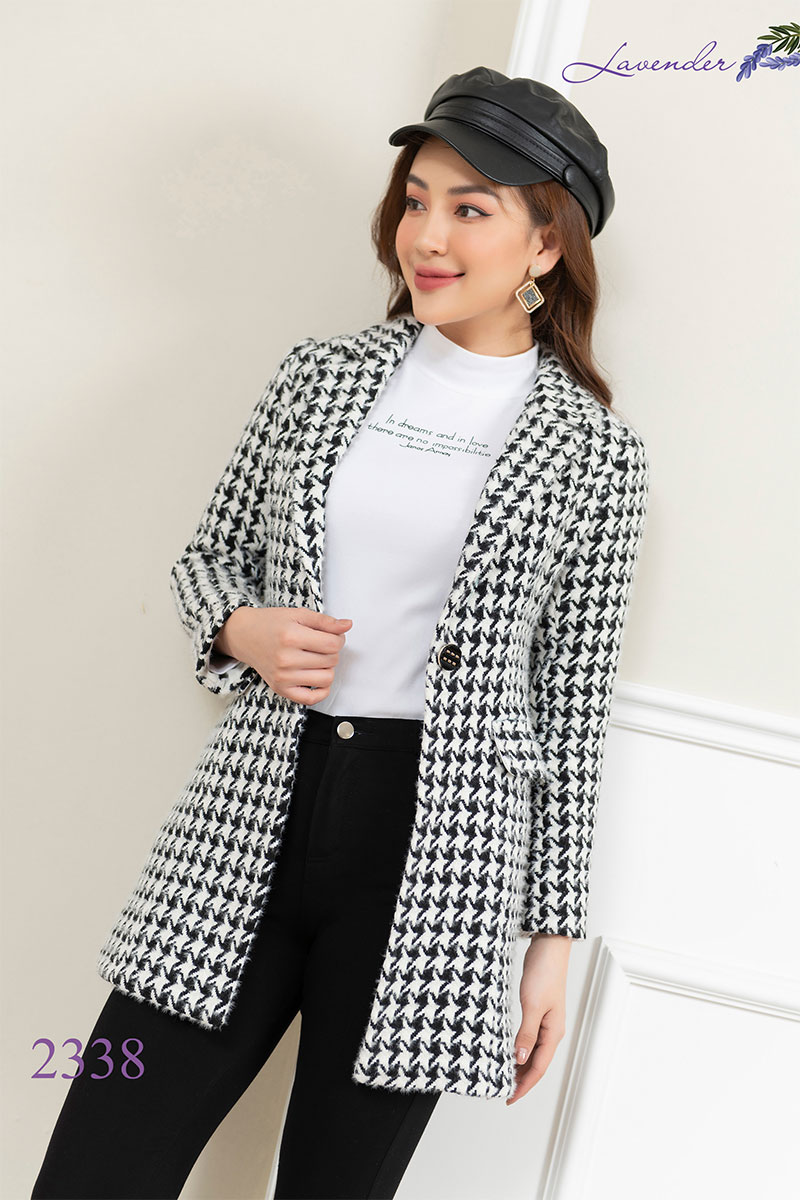 Măng tô dạ họa tiết kẻ đen trắng MT2338