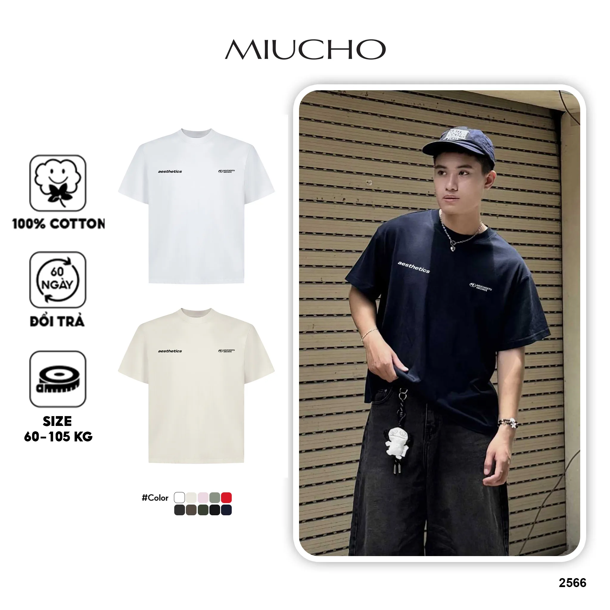 Áo phông nam basic form boxy chuẩn dáng 2566 Miucho vải cotton mềm mịn thoáng mát in typography_thumbnail_1