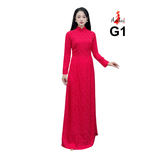 Áo dài Gấm G1 màu đỏ cổ cao 3cm tay dài