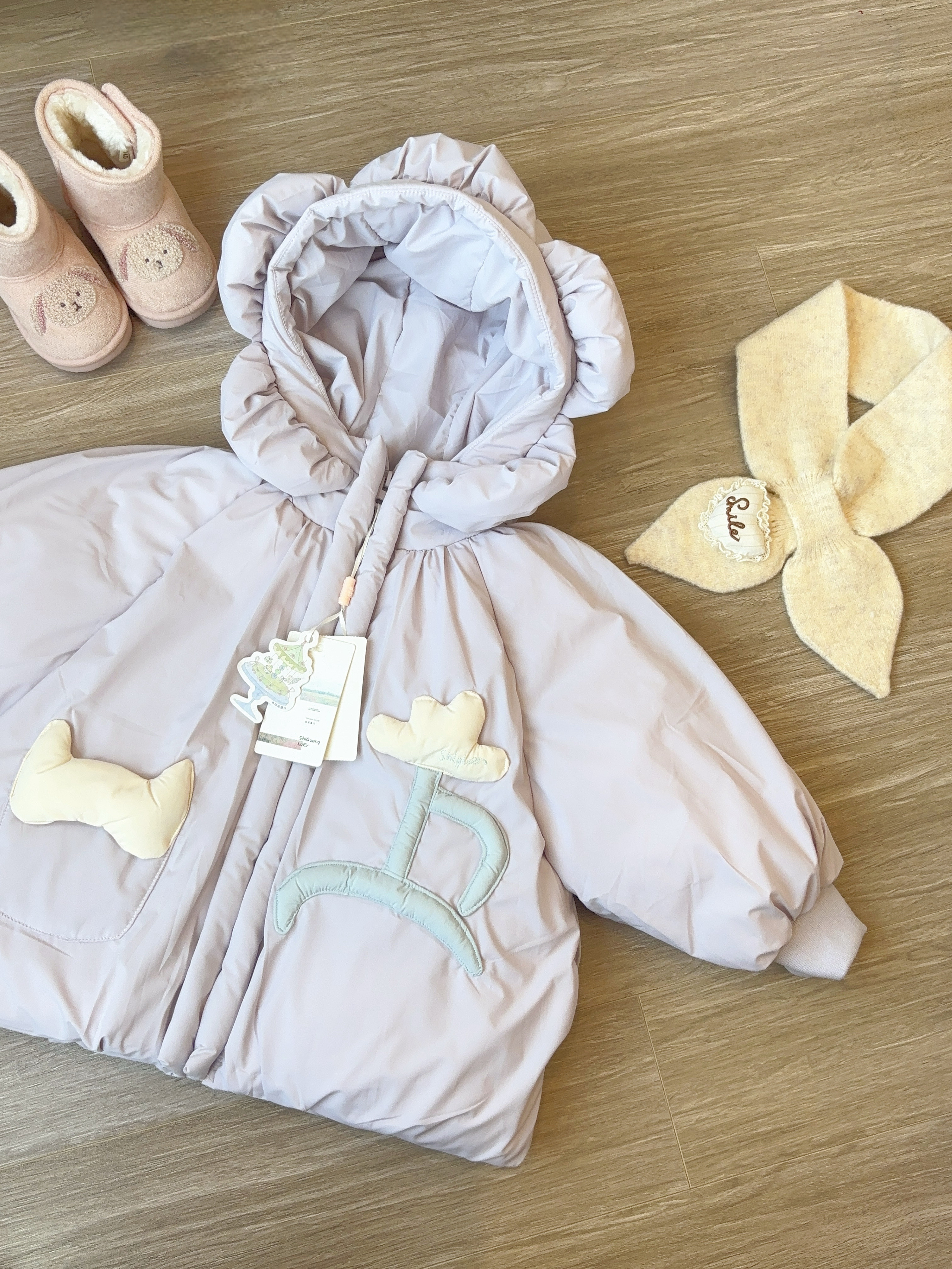 (M156) Áo hoác phao trần bông túi trắng màu tím_thumbnail_0