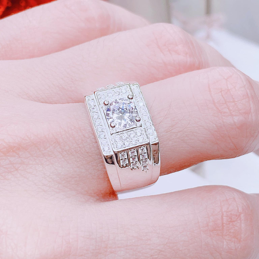 NN35 - Nhẫn nam đá chủ viền vuông dải đá