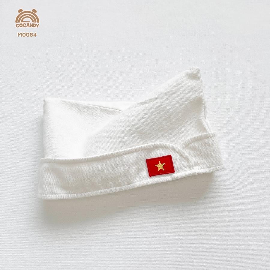 Mũ trắng cano thêu cờ