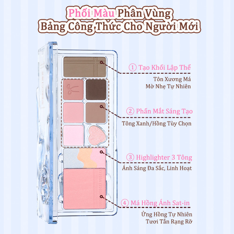 [VEECCI} Bảng phấn mắt má 4 in 1 Veecci kèm tạo khối highlight 11g