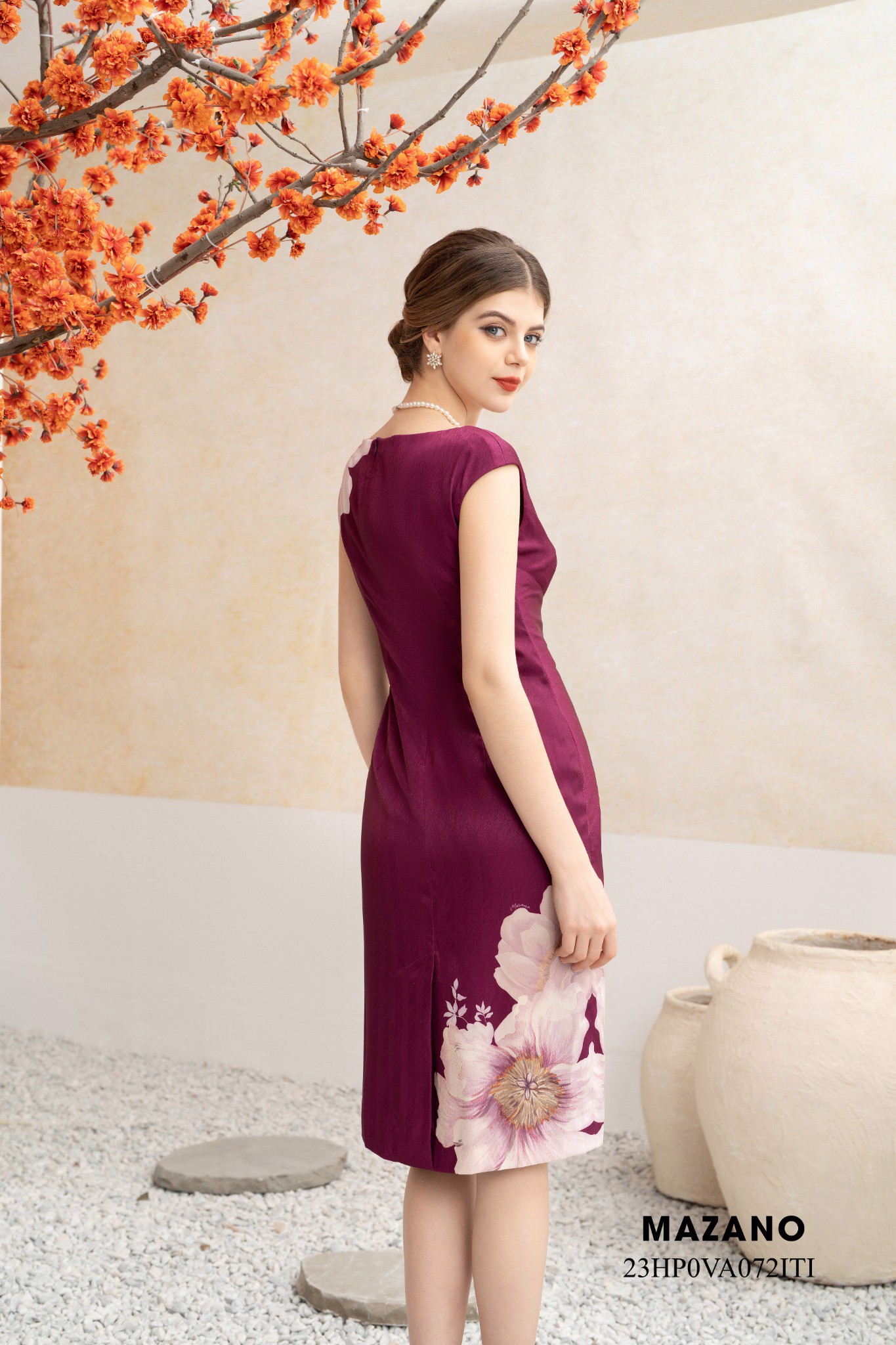 Váy Đầm ôm Vải lụa mỏng Họa tiết hoa 3D in bố cục Cổ tròn rộng Tay chờm Dài trên bắp chân_thumbnail_3