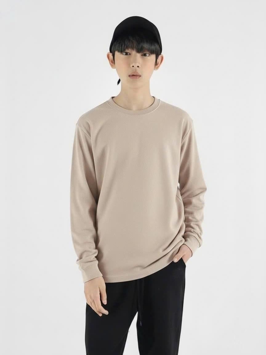 Áo giữ nhiệt bé trai màu be có lớp lót lông mỏng