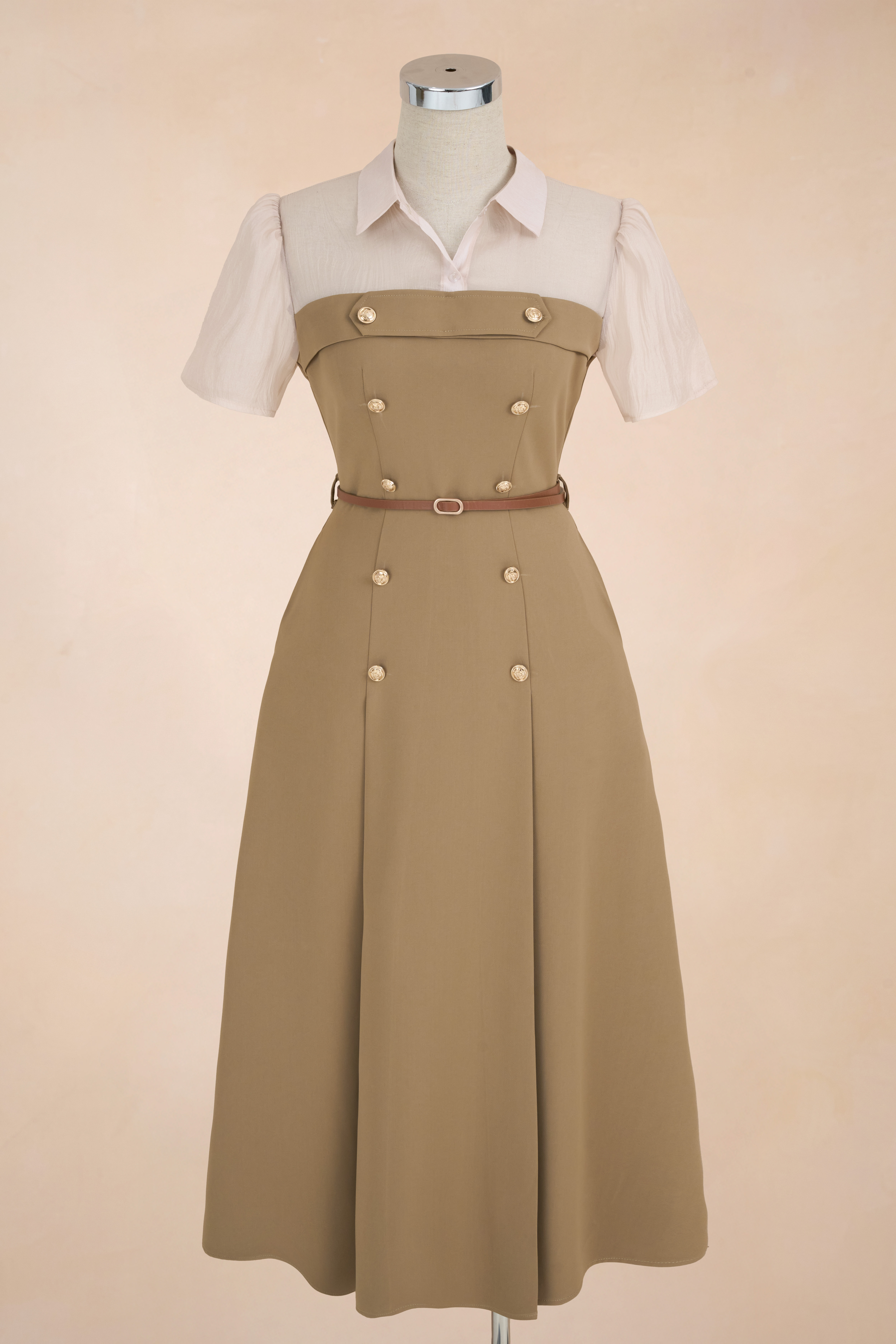 Đầm Xoè Ly Phối Tơ Đai Eo