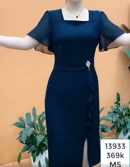 13933-Đầm body xẻ tà phối tay voan cánh tiên (màu đen, thun nhật, voan)FREESHIP_thumbnail_1