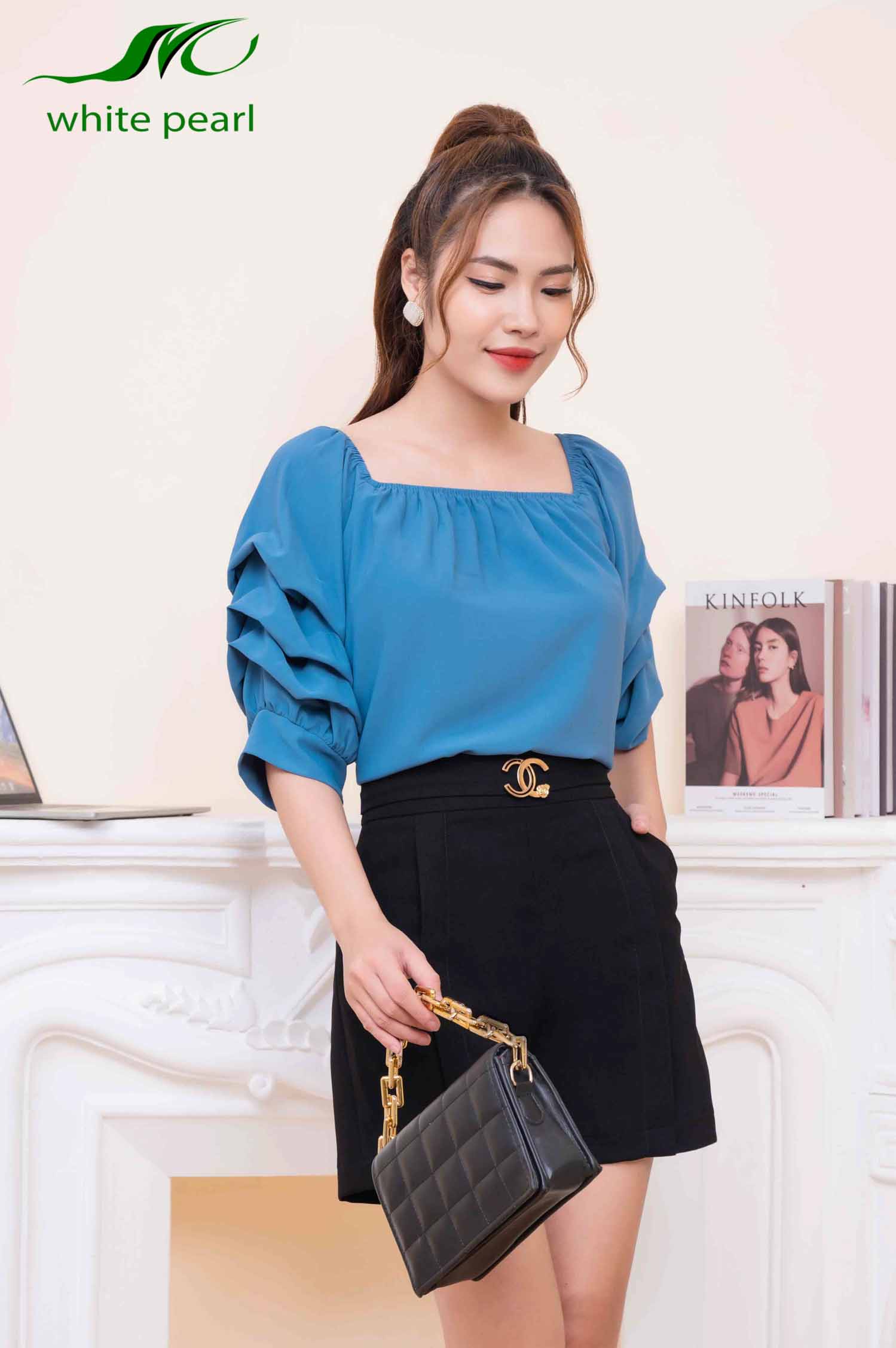 Quần short sọc thời trang công sở White Pearl_thumbnail_2