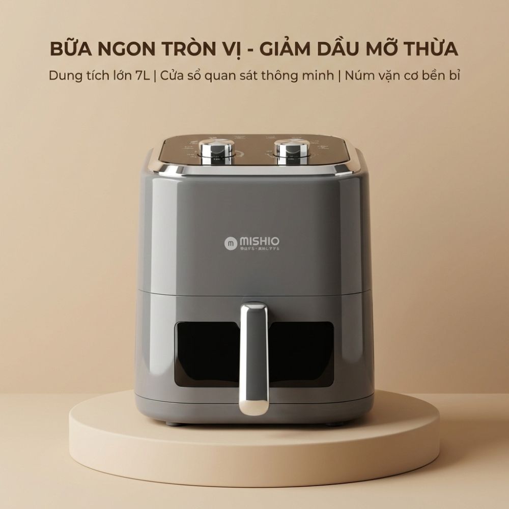 Nồi chiên không dầu 6L Mishio MK408, Công Suất 1350W, Màu Xám Sang Trọng, Bảo Hành 24 Tháng
