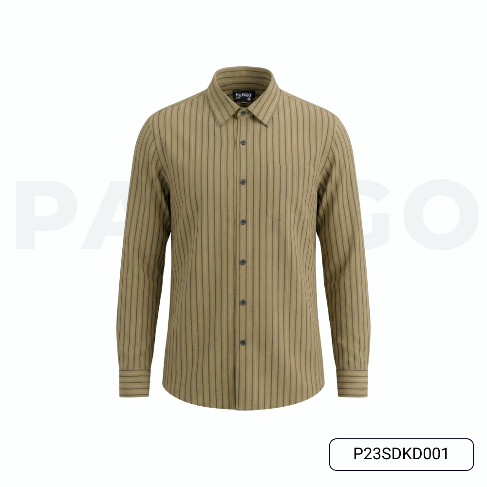 Áo sơ mi nam trung niên PAPAGO tay dài lai bầu vải xô đũi kẻ dọc - P23SDKD001