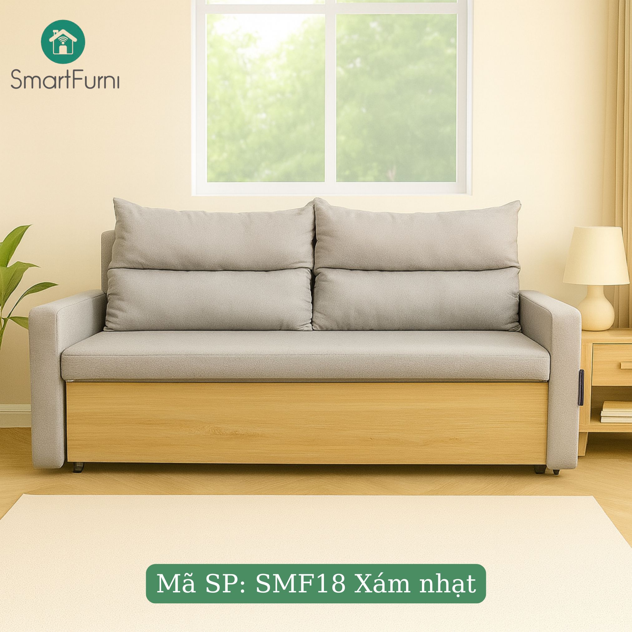 Sofa giường thông minh SmartFurni SMF17A - Bọc vải Lanh Canvas, gối kép _thumbnail_23