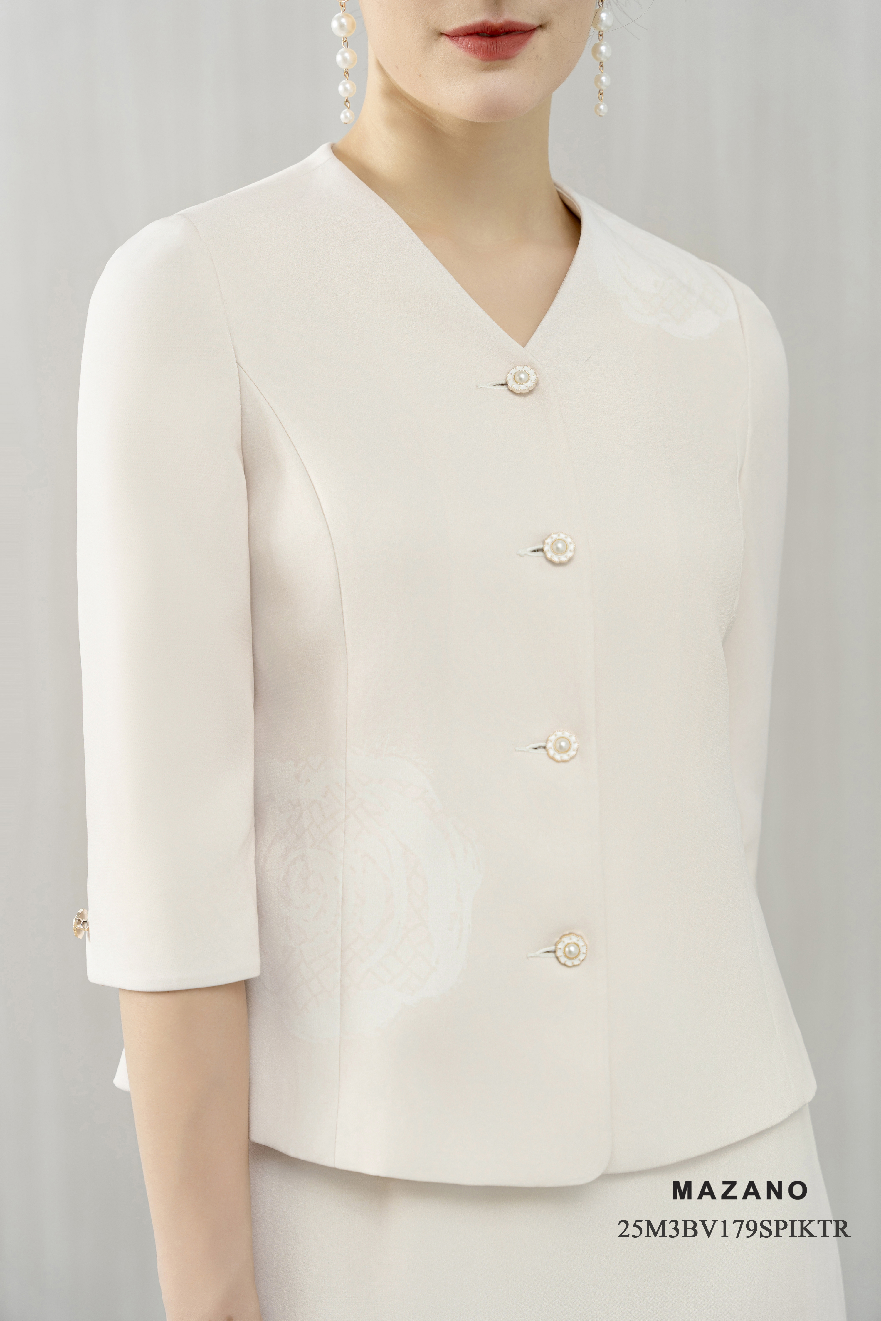 Bộ vest Áo và chân váy Vải thô chun In chìm họa tiết hoa hồng Cổ V Tay lỡ Dài áo qua eo, Chân váy A nhẹ Dài đến bắp chân_thumbnail_3