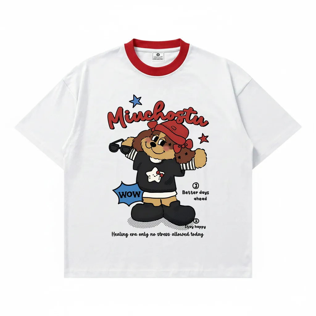 Áo thun boxy phối cổ hoạt hình Miucho vải dày dặn thoáng mát đứng form in mix 2973_thumbnail_9