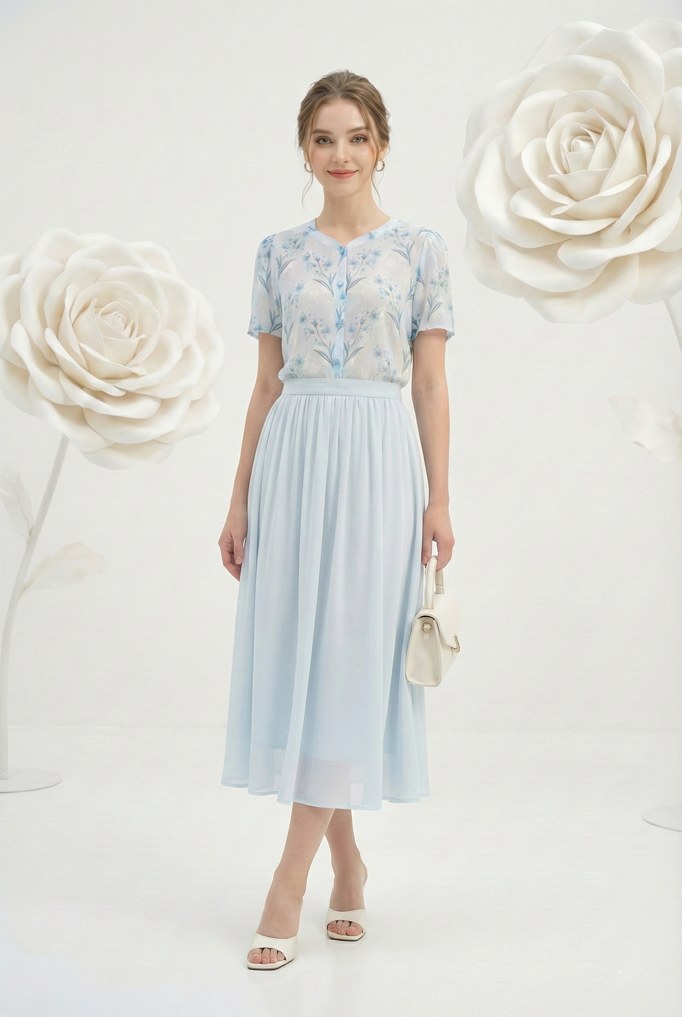 Chân váy vải voan chiffon xanh nhạt cạp cao dáng chân xếp ly thiết kế MAZANO 1HB2SCV064LA_thumbnail_1