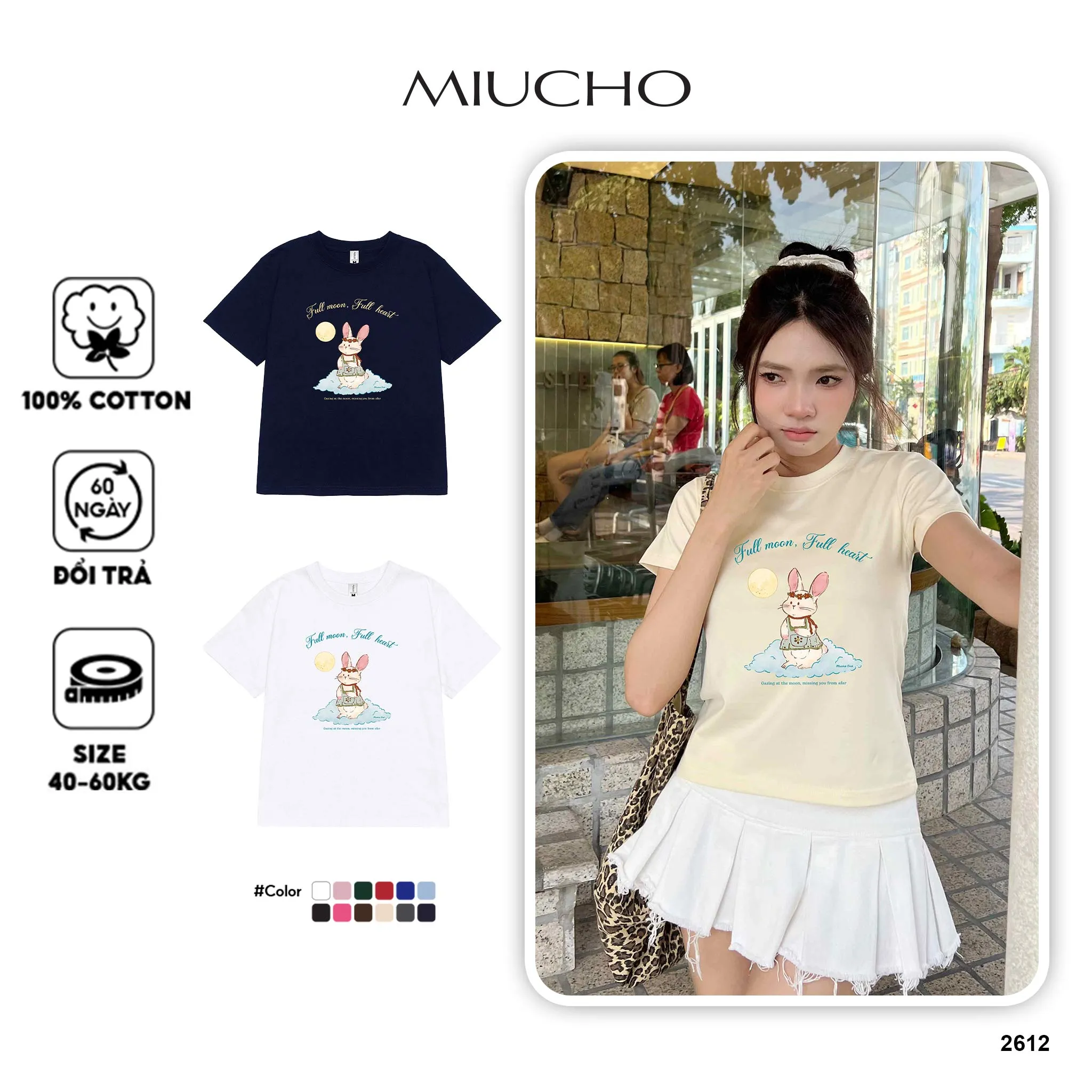 Áo baby tee hình thỏ đáng yêu cho nữ 2612 Miucho chất vải cotton thoáng mát mềm mại in mix