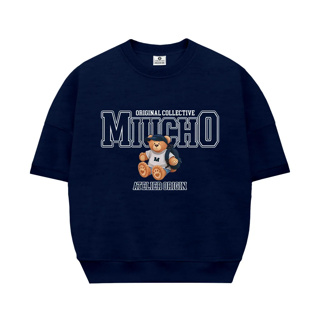 Áo sweater nữ boxy tay ngắn Miucho nỉ 2 da dày dặn thoáng mát cổ tròn hình gấu bông dễ thương 2632_thumbnail_9