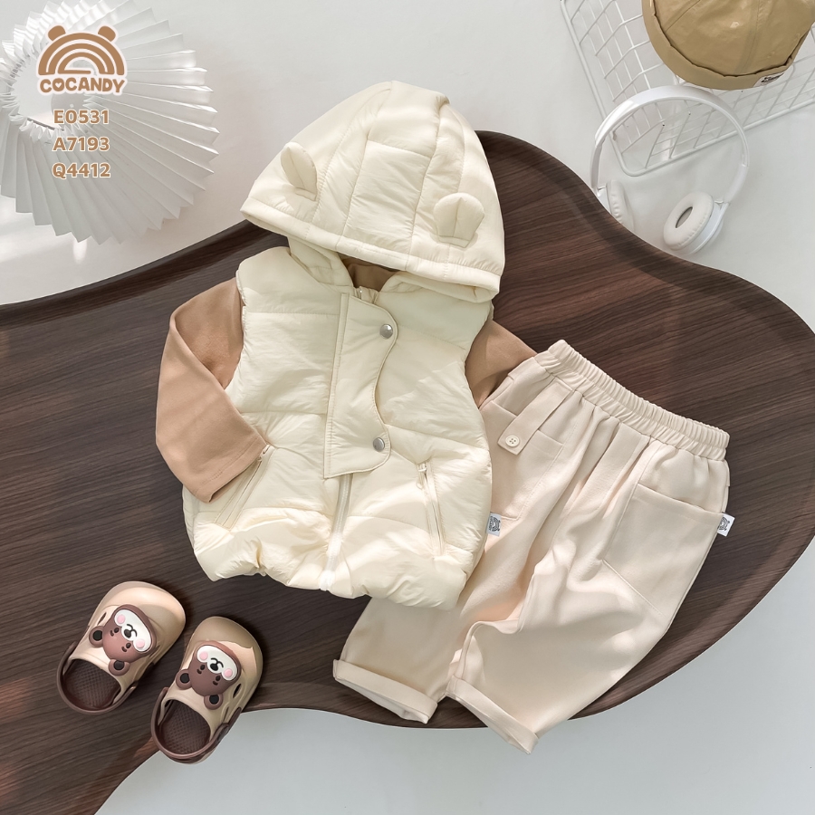 Áo gile phao BE phối tai 2 túi khoá