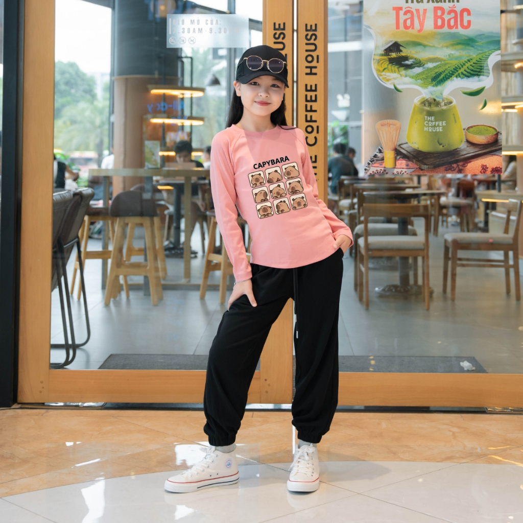 Đồ bộ dài tay bé gái chất liệu Thun Borip in hình BST Capybara - Loza Kids BA001_thumbnail_7