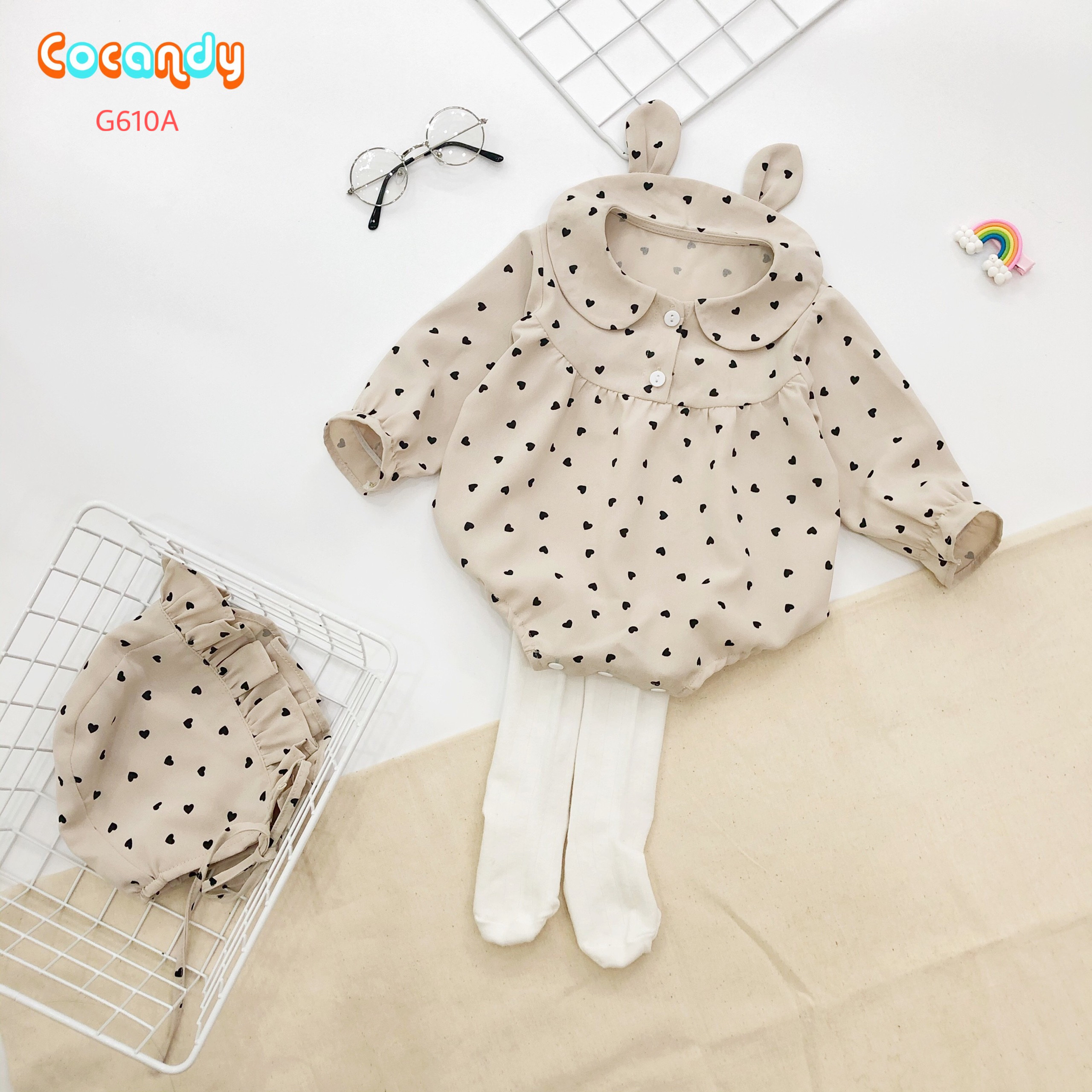 Bodysuit trái tim nhí tai thỏ kèm mũ_thumbnail_3