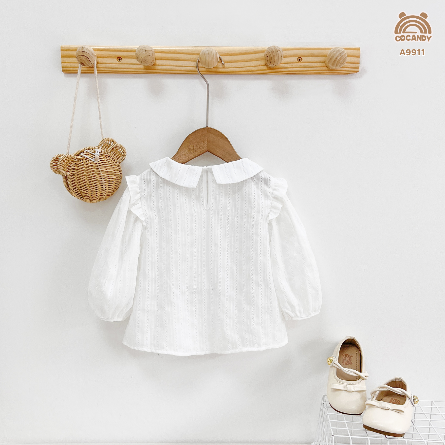 Áo dài TRẮNG sơ mi tay phồng phối bèo vai_thumbnail_3