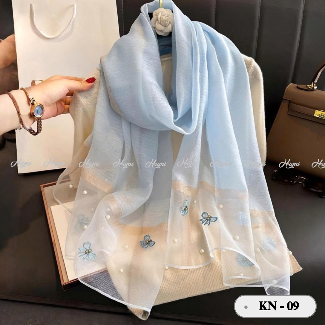 KHĂN TƠ ĐÍNH NƠ (KN-09 XANH DA TRỜI)