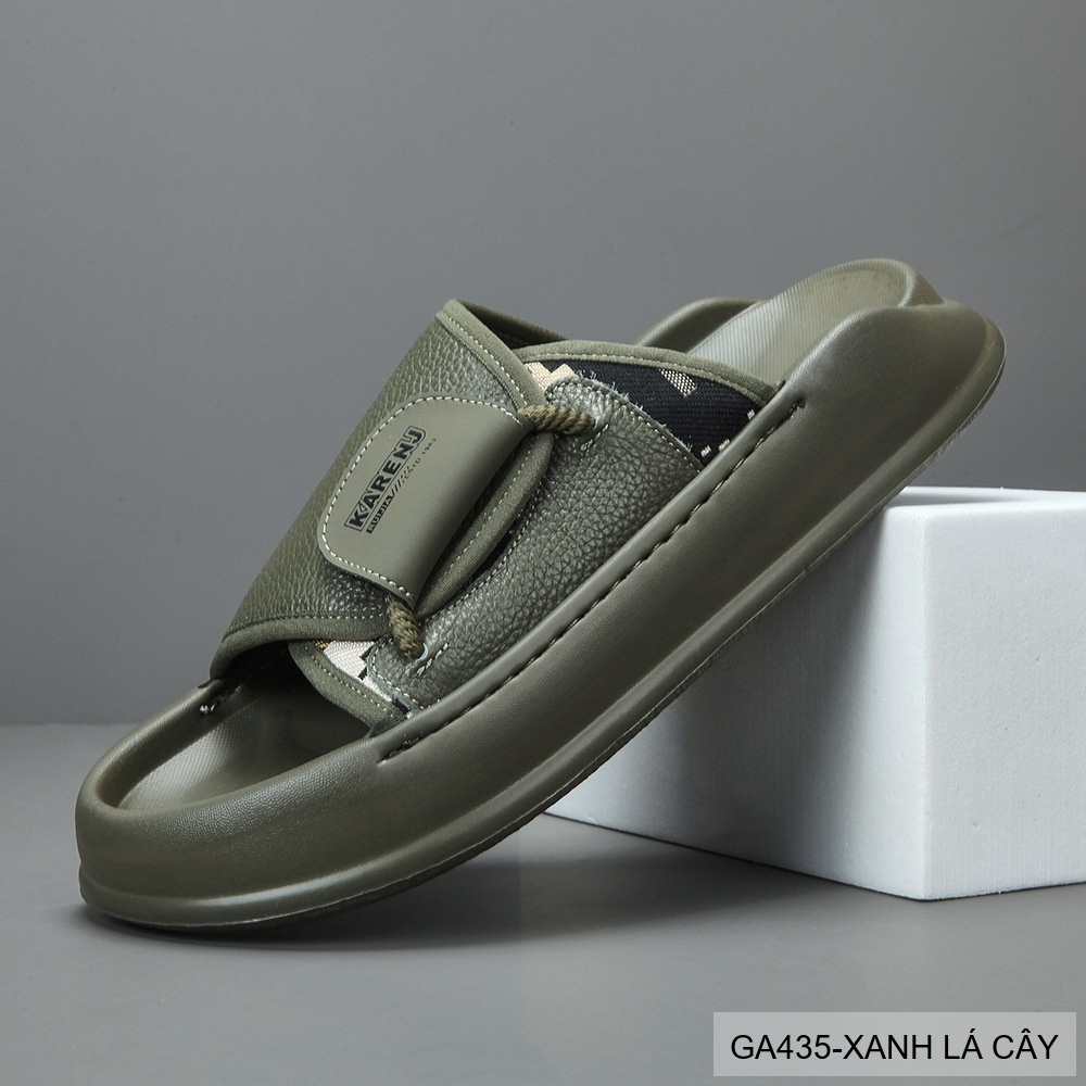 GA435 - Dép nam đế dày thời trang, chất liệu da bò mềm, màu xanh lá và đen