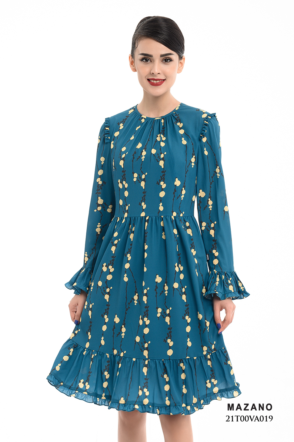 Đầm xanh họa tiết tay loe_thumbnail_3