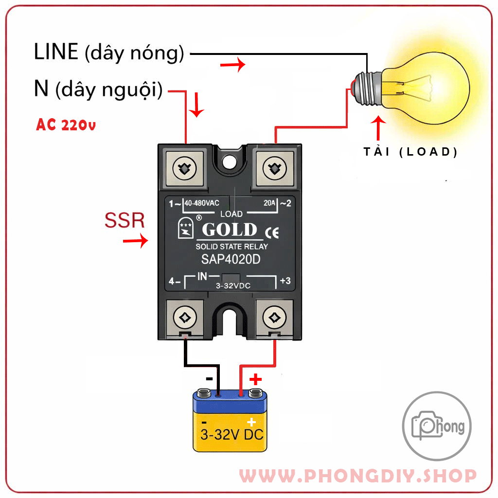 Hướng dẫn cách đấu dây điện cho SSR (rơ le bán dẫn)