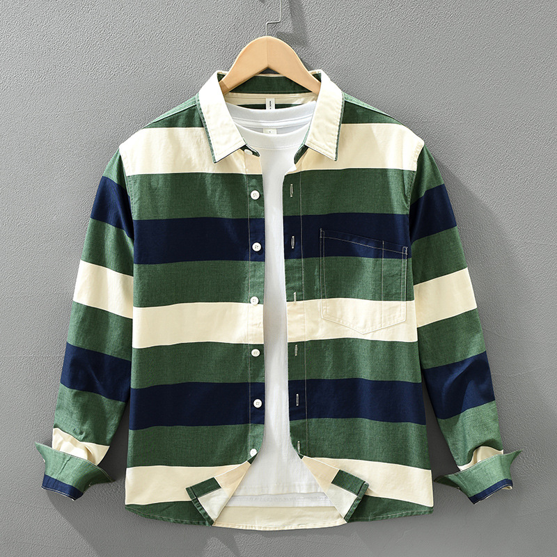 Áo Sơ Mi Nam Tay Dài Phối Màu Tươi Mát Phong Cách Nhật Bản – Form Rộng, Thời Trang, Đa Năng