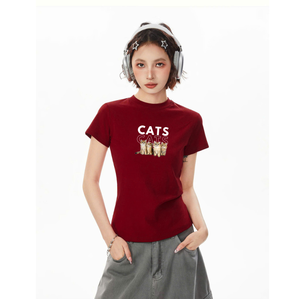 Áo Baby tee nữ hình mèo chất cotton - Áo thun Baby tee nữ LOZA ET8234_thumbnail_2
