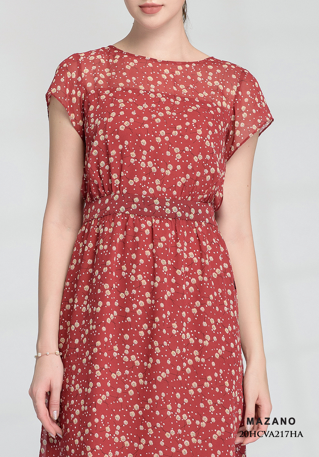 Đầm đen hoa nhí trắng bùng eo ngắn thắt đai sau_thumbnail_5