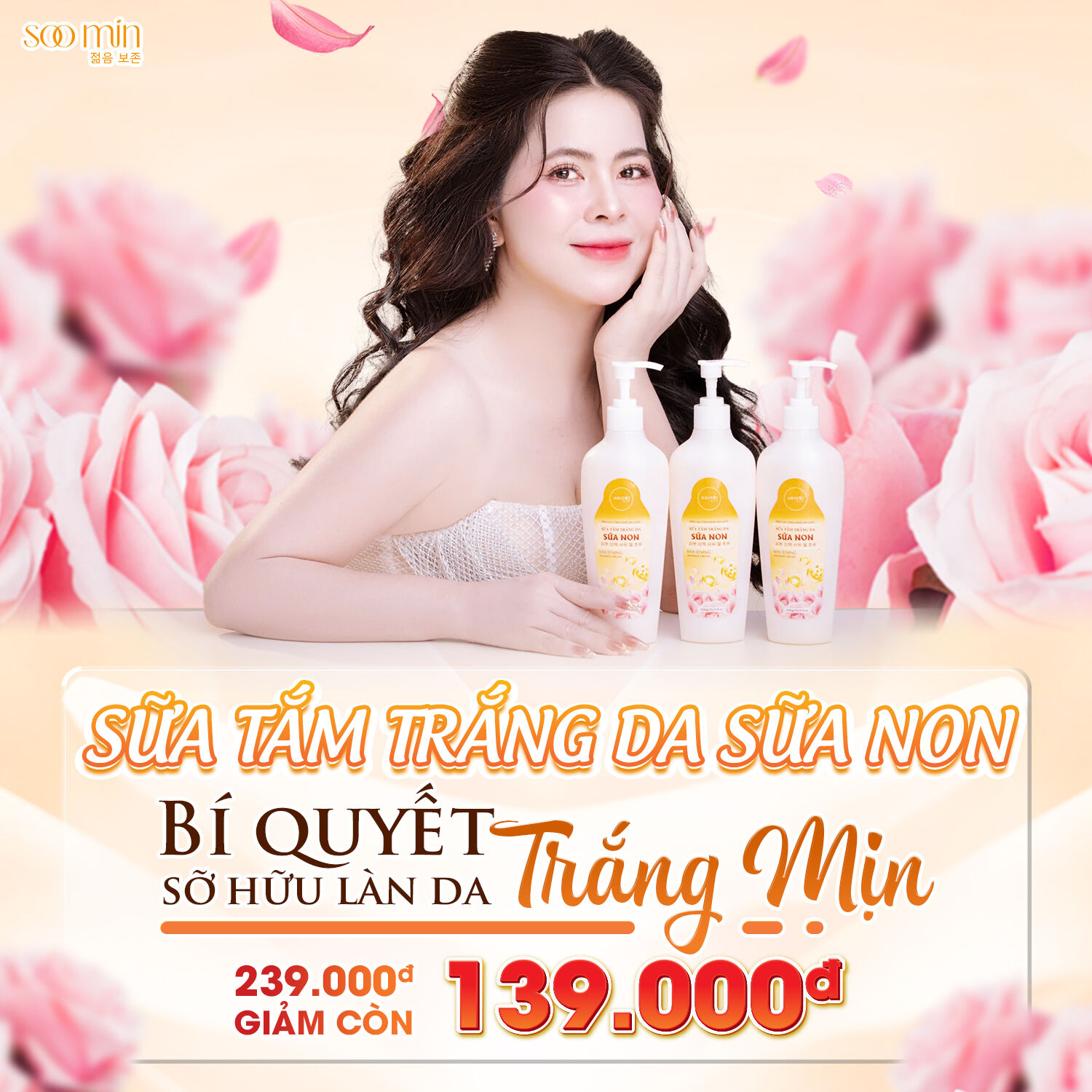 Sữa Tắm Trắng Da Sữa Non SooMin – Dưỡng Da Trắng Mịn, Căng Bóng Tự Nhiên