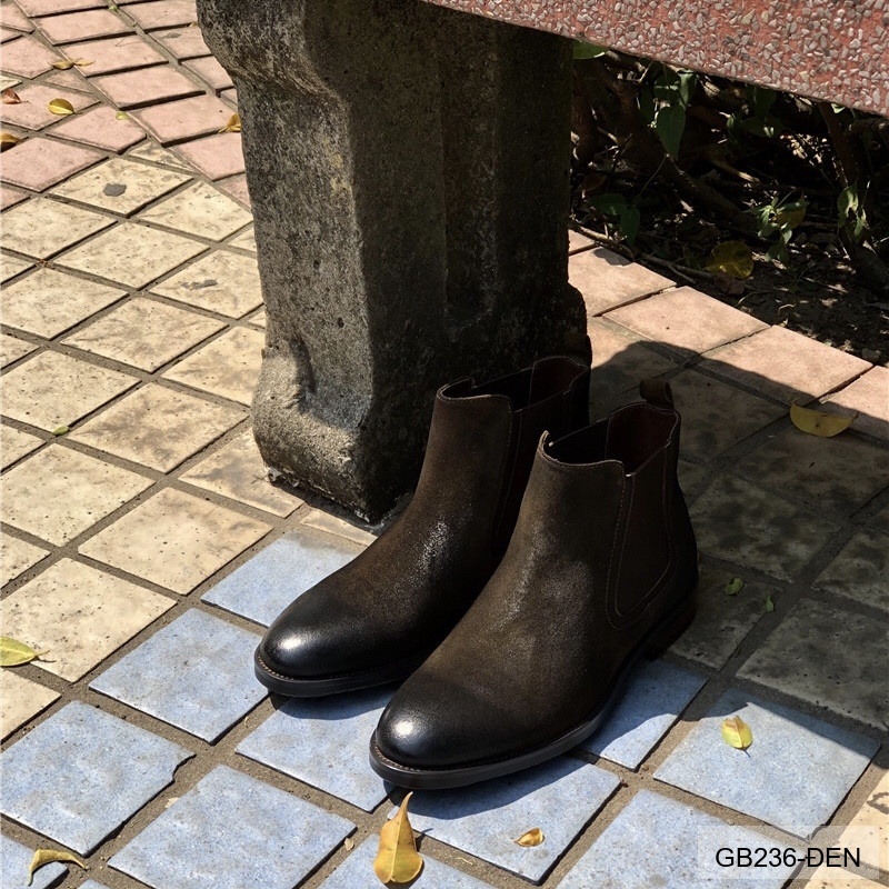 GB236 - Giày Chelsea Nam Da Heo Phong Cách Anh Quốc, Đế Cao Su Thoáng Khí, Màu Đen Kaki_thumbnail_23