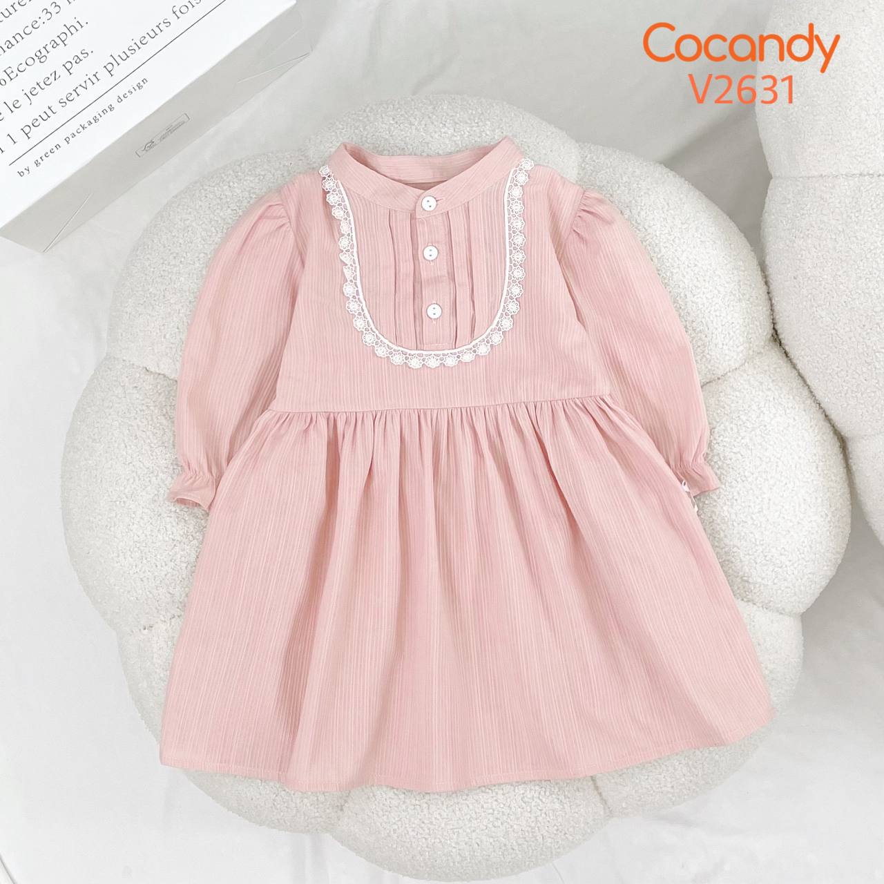 Váy dài HỒNG cổ tàu phối ren TRẮNG