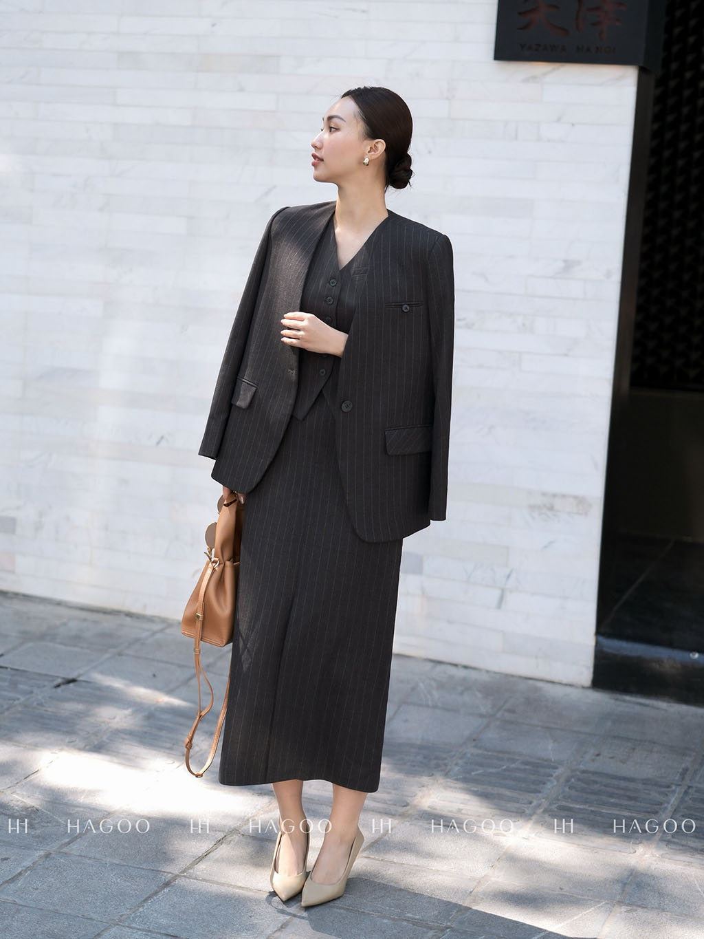 Chân váy kẻ ghi chì HAGOO