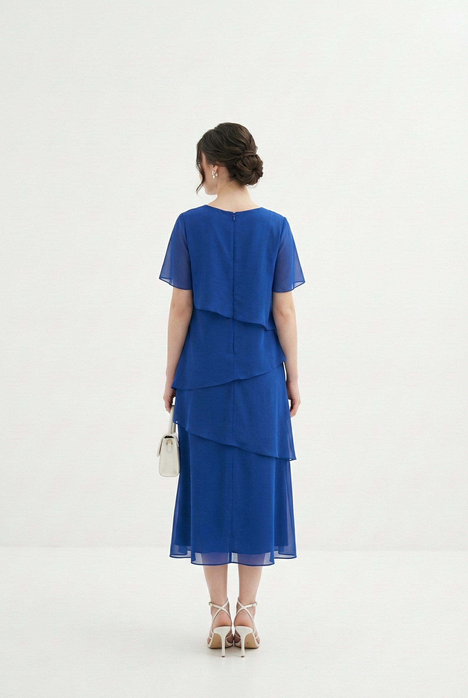 Đầm vải voan chiffon xanh dáng suông layer cổ tròn tay ngắn thiết kế MAZANO_thumbnail_6