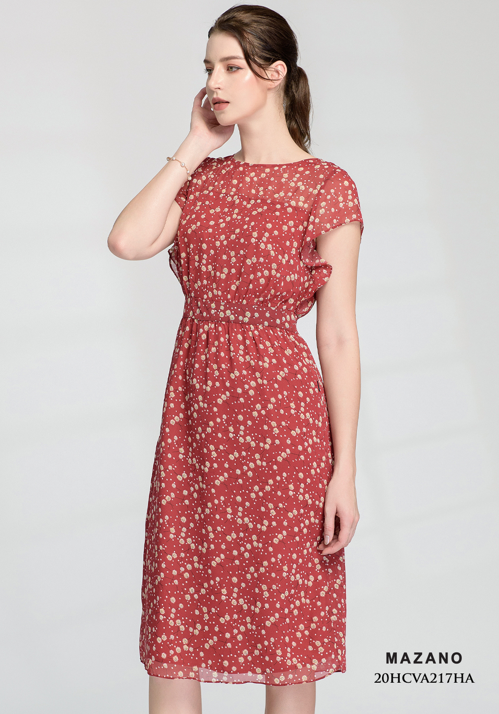 Đầm đen hoa nhí trắng bùng eo ngắn thắt đai sau_thumbnail_4